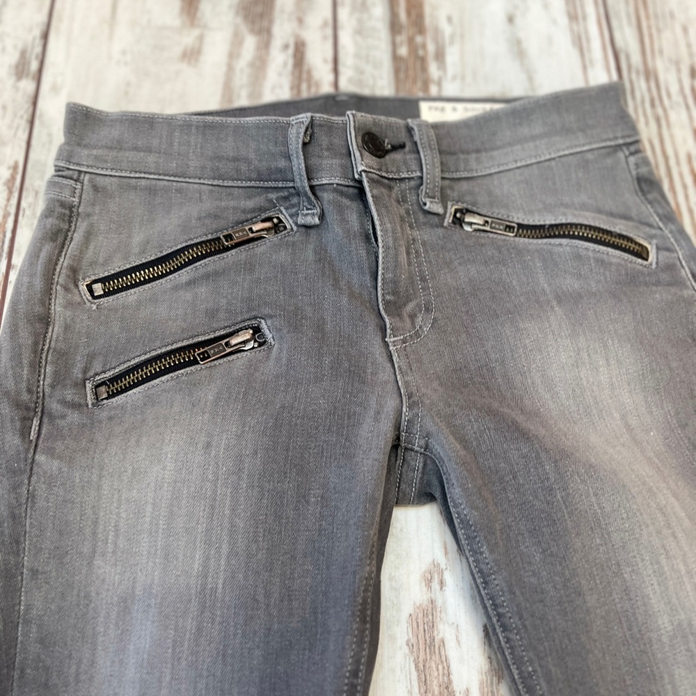 Rag & Bone Moto Skinny Jeans Buxton Gray Ankle Zip Size 25 NWOT - Picture 6 of 16